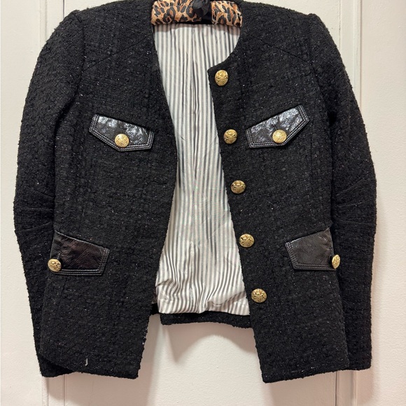 Veronica Beard Elegant Black Tweed Jacket with Gold Military Buttons Size 8 - Picture 2 of 10